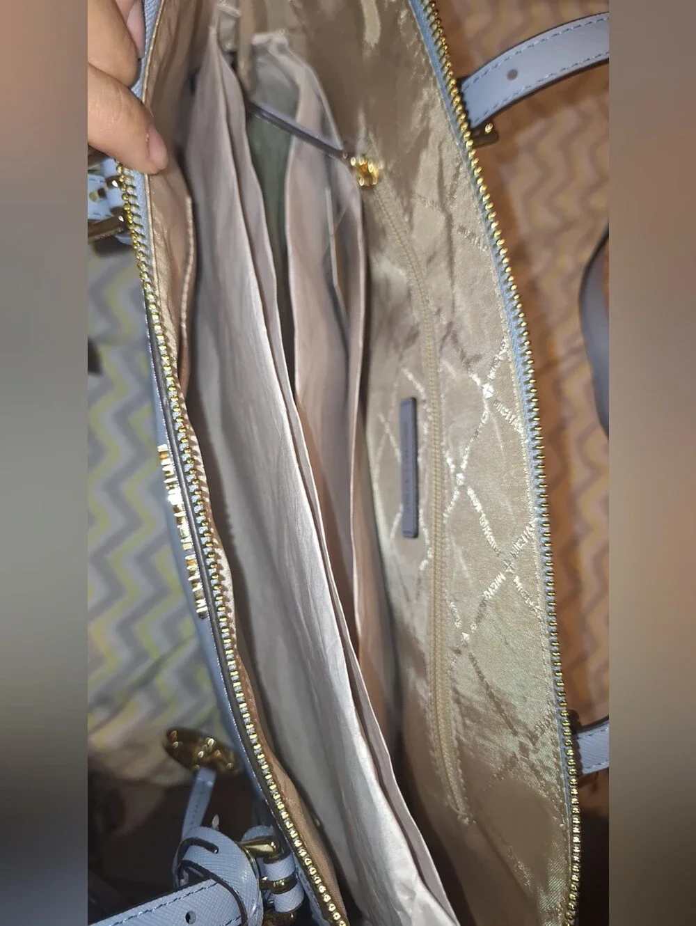 Michael Kors Powder Blue Leather Tote with Gold Accents